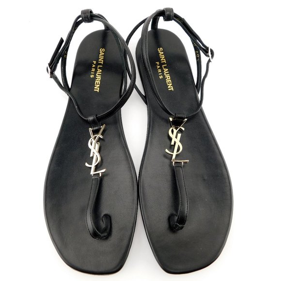 Saint Laurent | Shoes | Ysl Saint Laurent Logo Black Thong Sandals 45 |  Poshmark
